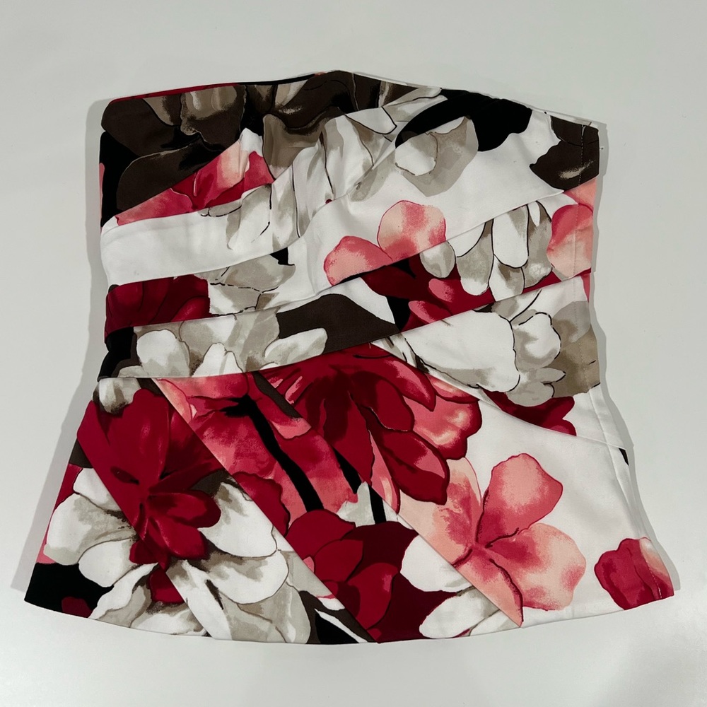 NWT White House Black Market Pleated Floral Pink & Red Bustier Top Size 0